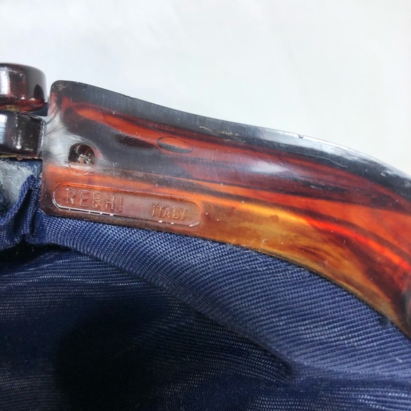 Cara Clutch Purse Blue Leather Lucite Frame Vtg - Picture 5 of 6